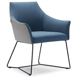 Tulip Tub Chair Metal Sled Base Blue Fabric Seat Blue