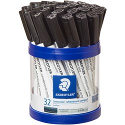 Staedtler Lumocolor Whiteboard Compact Marker Bullet Point Dry Safe Ink Black Cup of 32