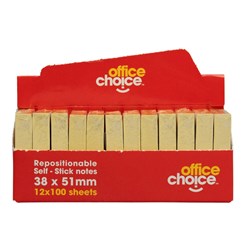 Office Choice Repositionable Sticky Notes 100 sheets Yellow 38 x 51mm Pack of 12