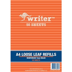 Writer Binder Refills A4 7mm Ruled Reinforced Pack of 50