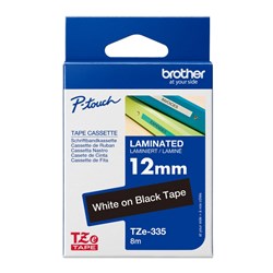Brother TZE-335 P-Touch Laminated Tape 12mm x 8m White On Black