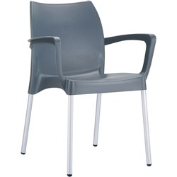 Dolce Hospitality Dining Chair With Arms Indoor Outdoor Use Stackable Poly Anthracite