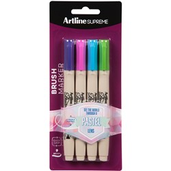 Artline Supreme Brush Markers Pastel Assorted Colours Pack of 4