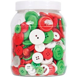 Zart Buttons Bright Christmas Colours Approximately 1400 Pieces Jar 600gm