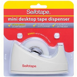 Sellotape Tape Dispenser 19mmx25m Mini Desktop Black or White Bonus Tape