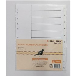 Bibbulmun PVC Divider A4 1-10 Tab Numbered White